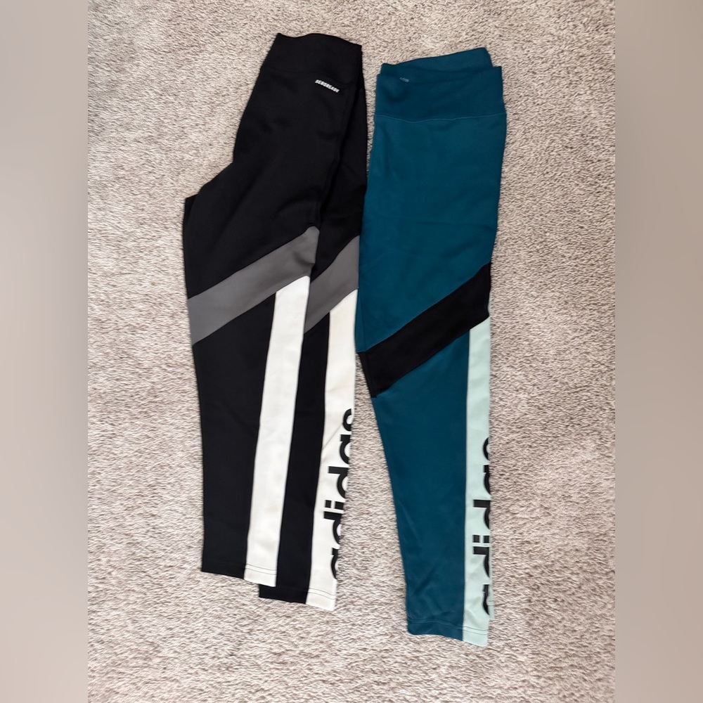 Adidas leggings- two pairs - size L- black and teal